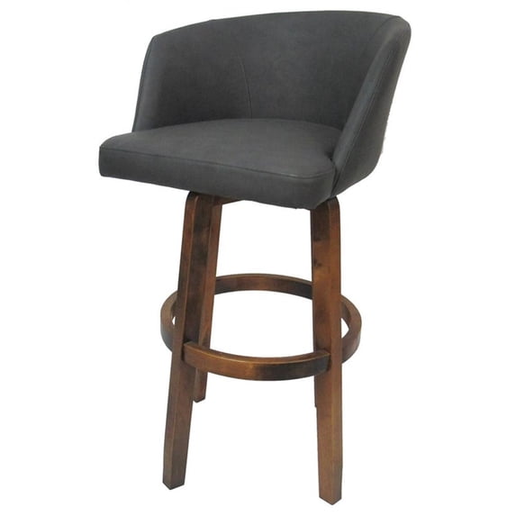 Extra Tall Swivel Wood Bar Stool 34" Joey - Vivian - Charcoal Vinyl - Dark Moca