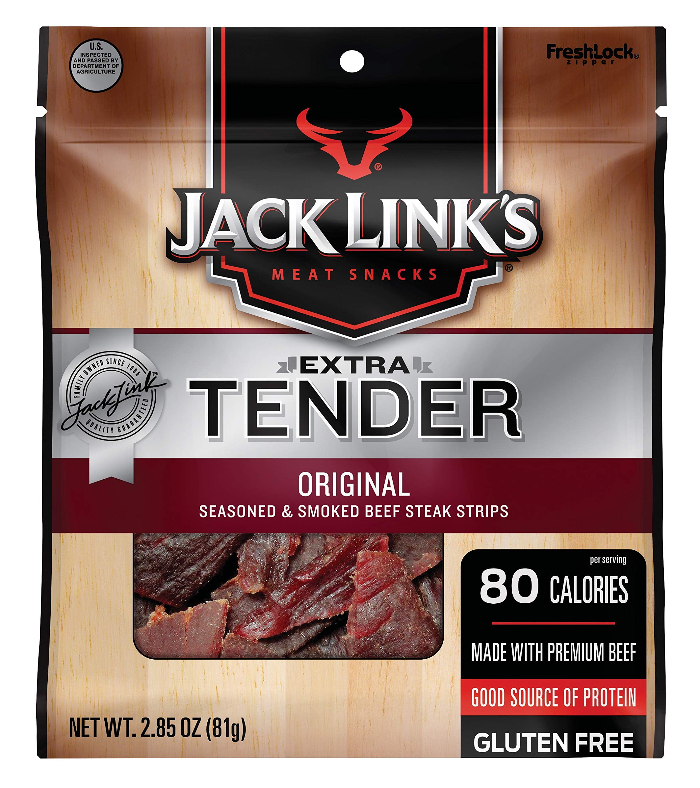 Extra Tender Beef Jerky Steak Strips,Original,2.85 ozFlavorful Meat Snack,10g of Protein and 80