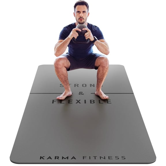 Extra-Thick 10mm Non-Slip TPE Exercise Mat (72" x 32") in Grey Printed Design with Carry Bag