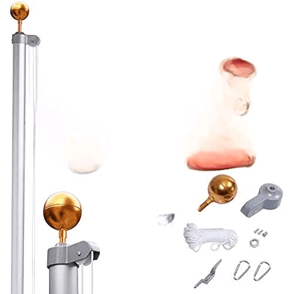 Extra Thick 25FT Sectional Flag Pole Kit, Heavy Duty American Aluminum Flagpole Set with 3x5 US Flag, Golden Ball Top, Stainless Steel Clips for Commercial or Residential, Silver$$Garden & Patio