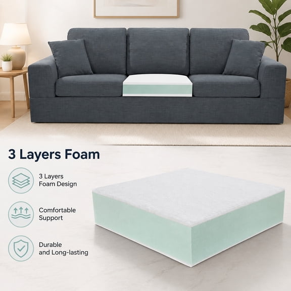 Extra Thick 3 Layer Sofa Cushion Replacement 24"x24"x6", Supportive 25D Foam Upholstery with Soft Removable Cover