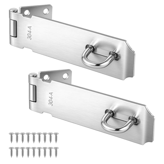 Extra Thick 5 Inch Stainless Steel Gate Hasp Latch, Brushed Finish Padlockable Clasp, Heavy Duty Security Lock with Screws Included, 2 Pack for Toolbox and Locker
