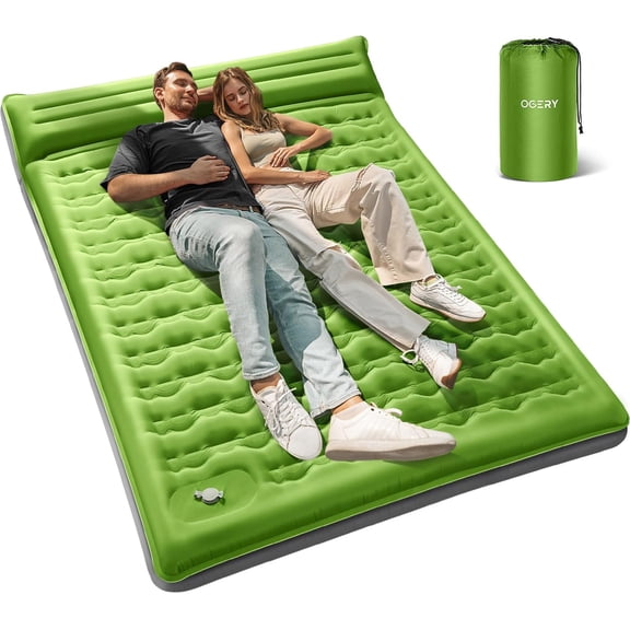 Extra-Thick 6-Inch Full-Size Inflatable Sleeping Pad with Built-In Pillow and Foot Pump  Green