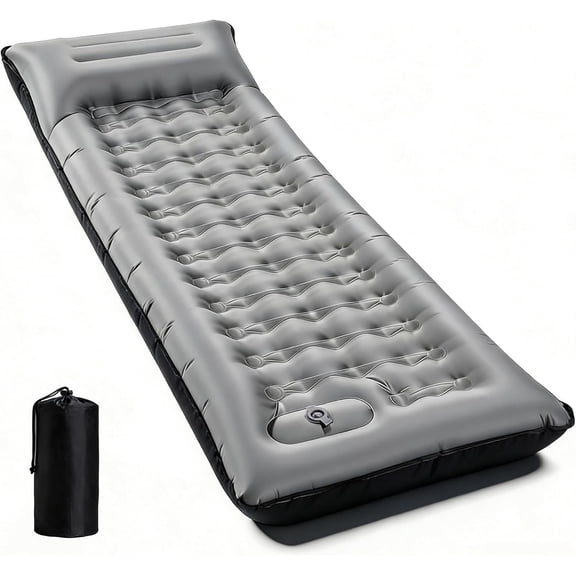 Extra-Thick 6-Inch Inflatable Sleeping Pad with Built-in Pillow and Foot Pump Gray, Single, Waterproof, 550 lb Capacity