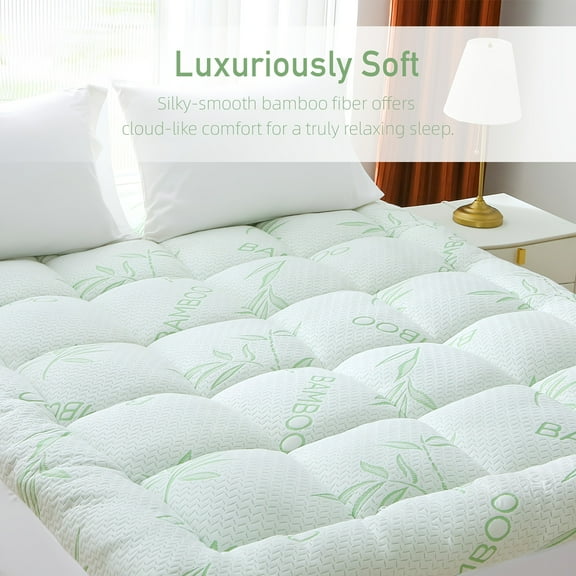 Extra-Thick Bamboo Fiber Cooling Mattress Topper, 1000GSM Cooling Pad with 8-21" Deep Pocket, Breathable Moisture-Proof Cover for Premium Sleep