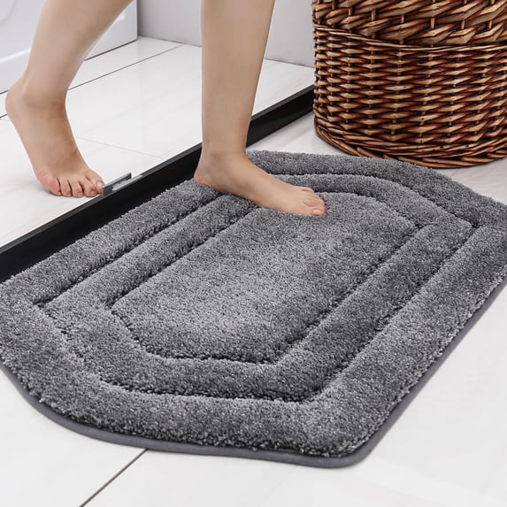 Extra Thick Bath Linen Rug Set Soft Plush Anti-Slip Bath Mat Water Absorbent Shaggy Polyester for Bathroom Living Room Bedroom Gray 24x36 Inches