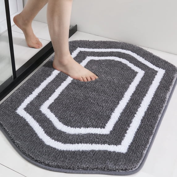 Extra Thick Bath Linen Rug Set Soft Plush Anti-Slip Bath Mat Water Absorbent Shaggy Polyester for Bathroom Living Room Bedroom Gray 24x36 Inches