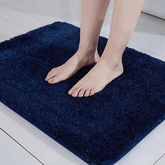 Extra Thick Bath Rugs for Bathroom - Anti-Slip Bath Mats Soft Plush Yarn Shaggy 100% Strong Mirco Polyeste Mat Living Room Bedroom Mat Floor Water Absorbent(Navy,16x24 - Inches)