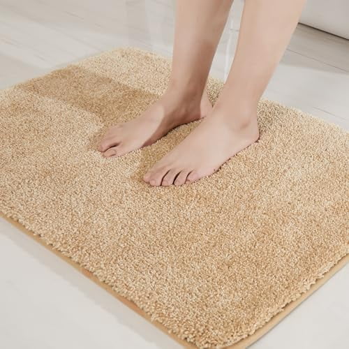 Extra Thick Bath Rugs for Bathroom - Anti-Slip Bath Mats Soft Plush Yarn Shaggy 100% Strong Mirco Polyeste Mat Living Room Bedroom Mat Floor Water Absorbent(Beige,16x24 - Inches)