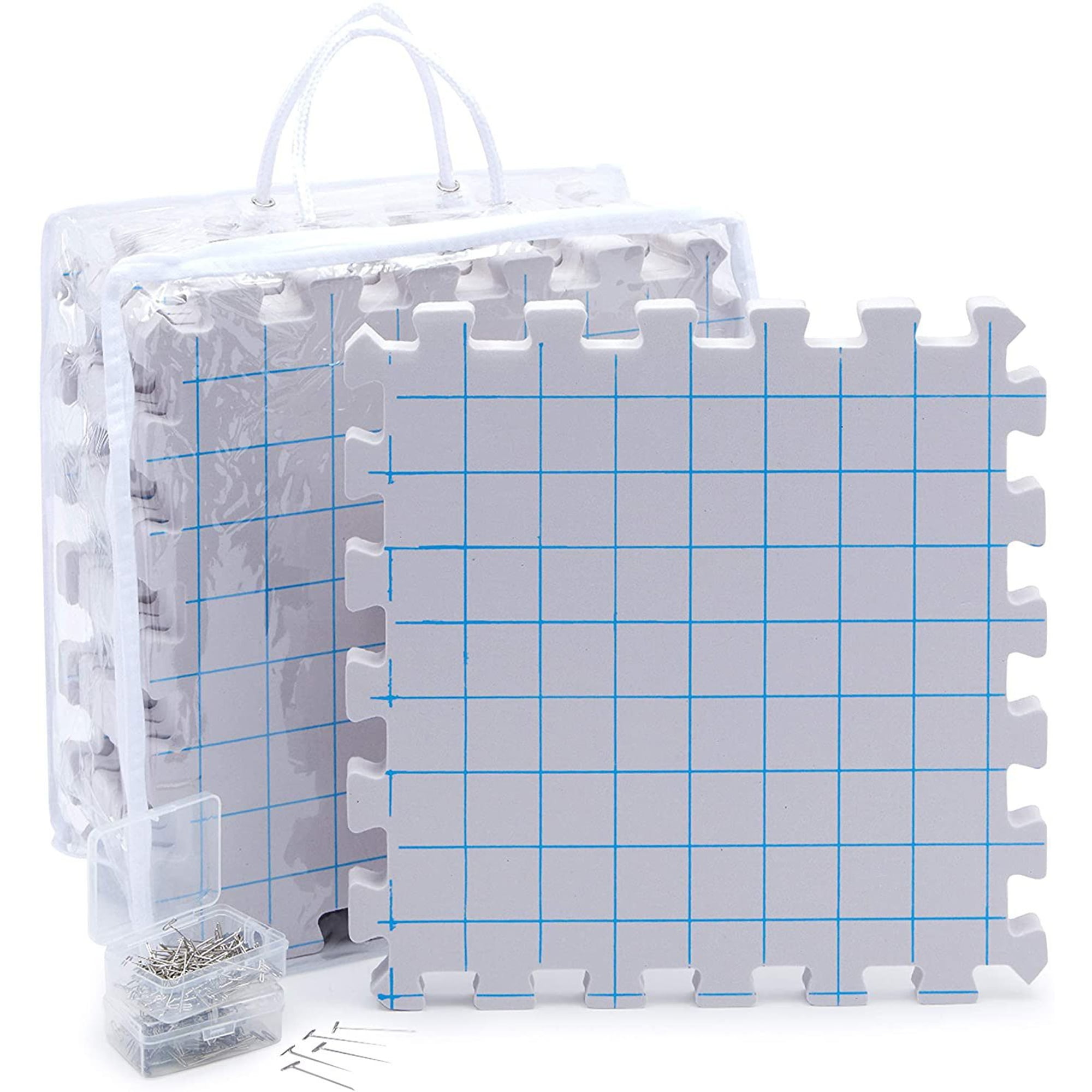 Extra Thick Blocking Mats for Wet and Steam Blocking - Includes Pack of 9,  100 T Pins, 10 Pin Blocker and Storage Bag