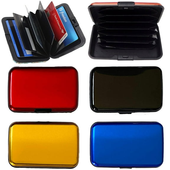 Extra Thick Card Holder Aluminum Hard Case Credit Cards Wallet, Men Women Travel RFID Blocking Wallet (6 Compartments)