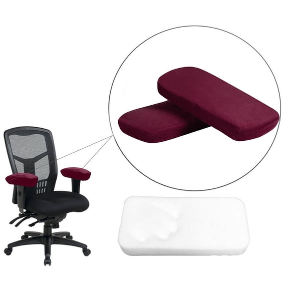 Extra Thick Chair Armrest Cushions (2 Piece Set) - Memory Foam Gaming Chair Pads with Anti-Slip Bottom & Removable Washable Cover (Burgundy)