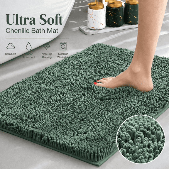 Extra Thick Chenille Bath Mat, Ultra Soft Absorbent Bathroom Rug, Non-Slip Backing, Quick Dry Plush Shower Floor Mat, Machine Washable, Luxury Spa Mat for Bathroom, Tub & Sink