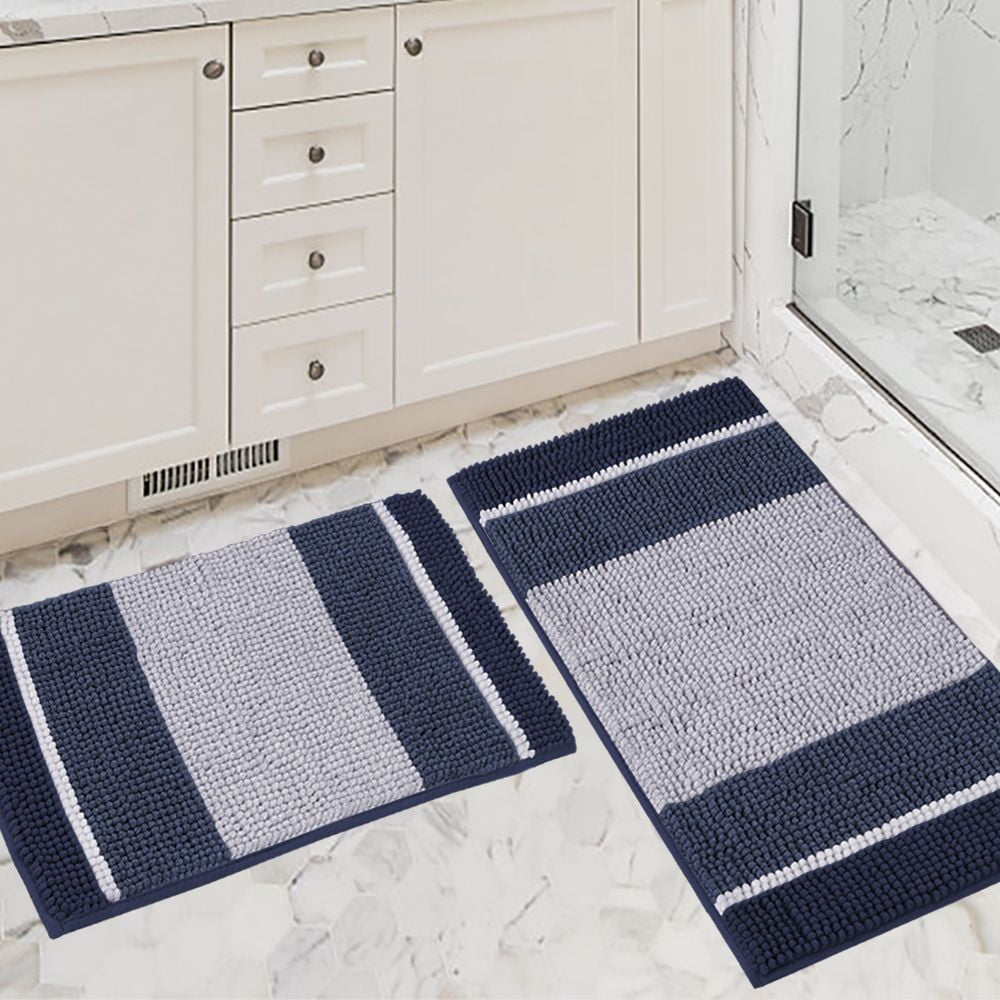 H.Versailtex Thick Chenille Striped Bath Rugs, Non-Slip, Washable ...