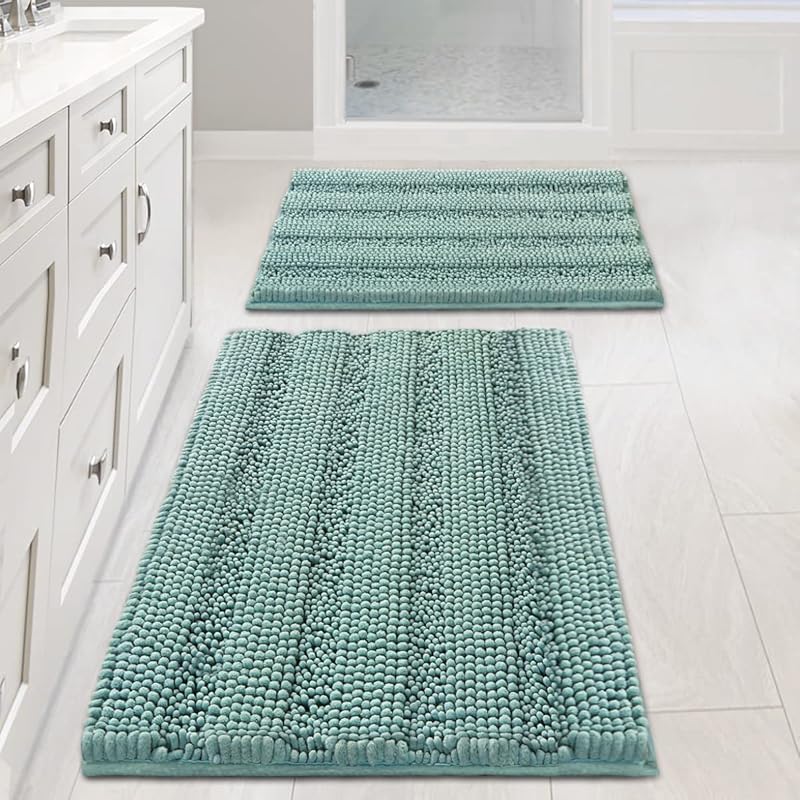 Extra Thick Chenille Striped Pattern Bath Rugs for Bathroom Non Slip ...