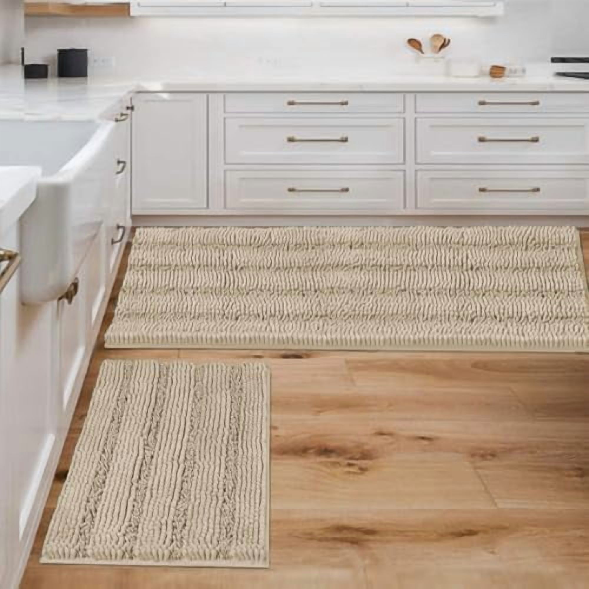Extra Thick Chenille Striped Pattern Bath Rugs for Bathroom Non Slip ...