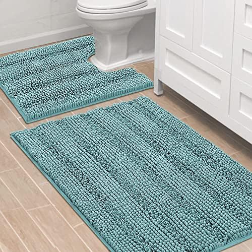 Extra Thick Chenille Striped Pattern Bath Rugs for Bathroom Non Slip ...