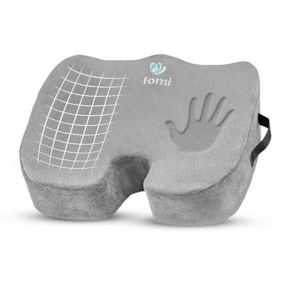 Extra Thick Coccyx Orthopedic Memory Foam Seat Cushion by FOMI Care Gray Large Cushion For Car or Truck Seat, Office Chair, Wheelchair Back Pain Relief