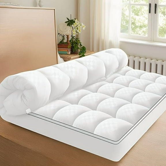 Extra Thick Cooling Mattress Topper, Overfilled Down Alternative Pillow Top, Baffle Box Design, Fits 8-21 Inch Deep Pocket, Plush & Support, Machine Washable