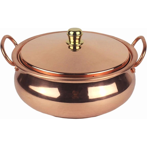 Extra Thick Copper Hot Pot Handmade Stock Pot Non Stick Cooking Pot Pure Copper Soup Pot with Lid and Handle Stew Pan Shabu Shabu Pot for Family Friends and Partie,9.5inch