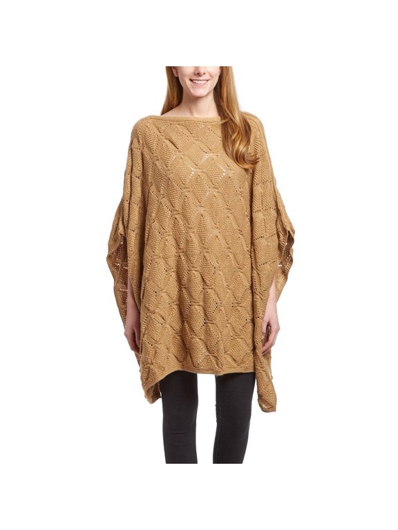 Extra Thick Crochet Knit Diamond Weave Batwing Shawl Wrap Poncho