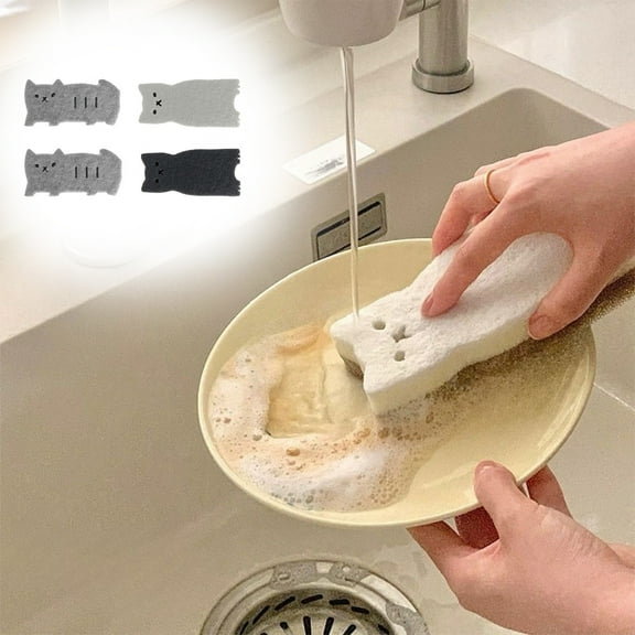 Extra-Thick Cute Kitchen Sponges 4-Pack – High-Density Degreasing Wipes for Pots, Pans, Counters & Sinks, Reusable, Non-Scratch, Fun Design Makes Cleaning Enjoyable