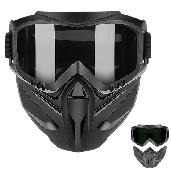 Extra Thick Detachable Full Face Goggle Mask, Anti-Dust, Anti-Fog HD Lens, Large Viewing Hood