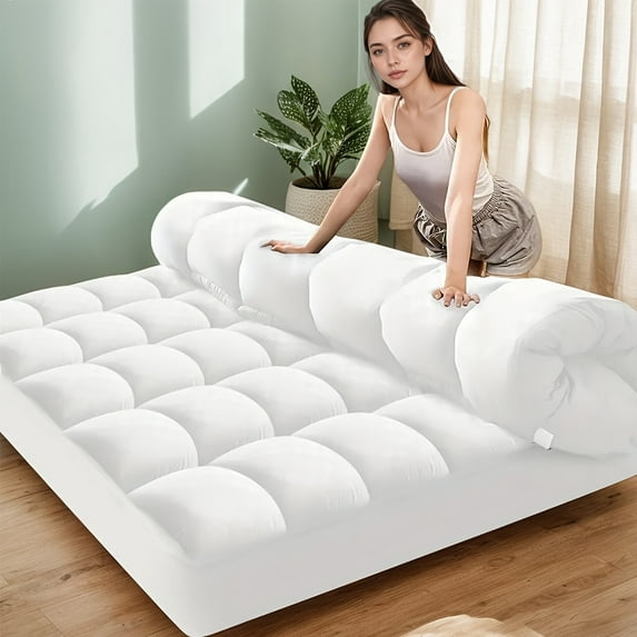 Extra Thick Fitted Mattress Topper, Cooling Mattress Pad Cover, Plush Soft Pillowtop With Elastic Deep Pocket, Overfilled Down Alternative Filling
