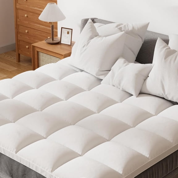 Extra Thick Fitted Mattress Topper - Queen Size | Soft & Cooling Pillow Top Mattress Pad & Protector | Bed Topper for Back Pain, Straps Stretch 6" to 22" Deep
