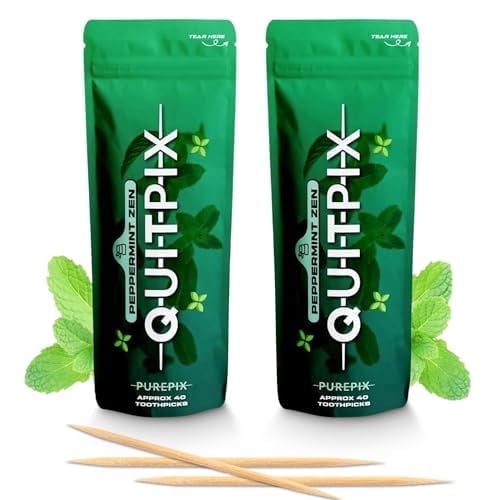 QuitPix to Help Quit Smoking Extra Thick Boosting Flavored Toothpicks - Oral Fixation - Nicotine Free Toothpicks Peppermint 40 Count Ea (Pack of 2)