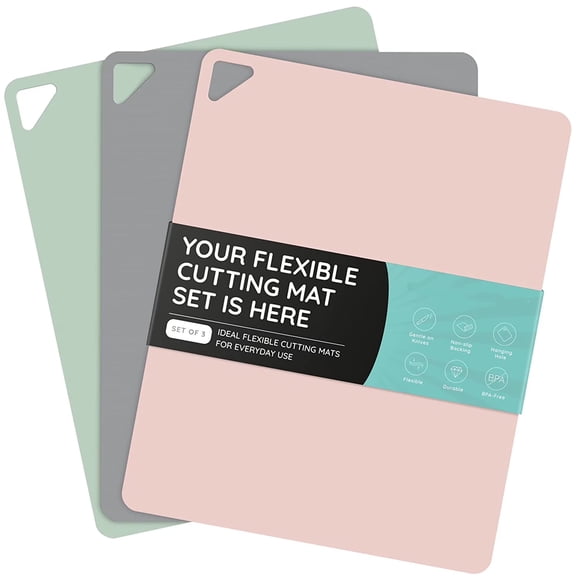 Extra Thick Flexible Cutting Boards for Kitchen, Cutting Mats for Cooking, Colored Cutting Mat Set, Non-Slip Cutting Sheets, Flexible Plastic Cutting Board Set of 3, 15"x12"