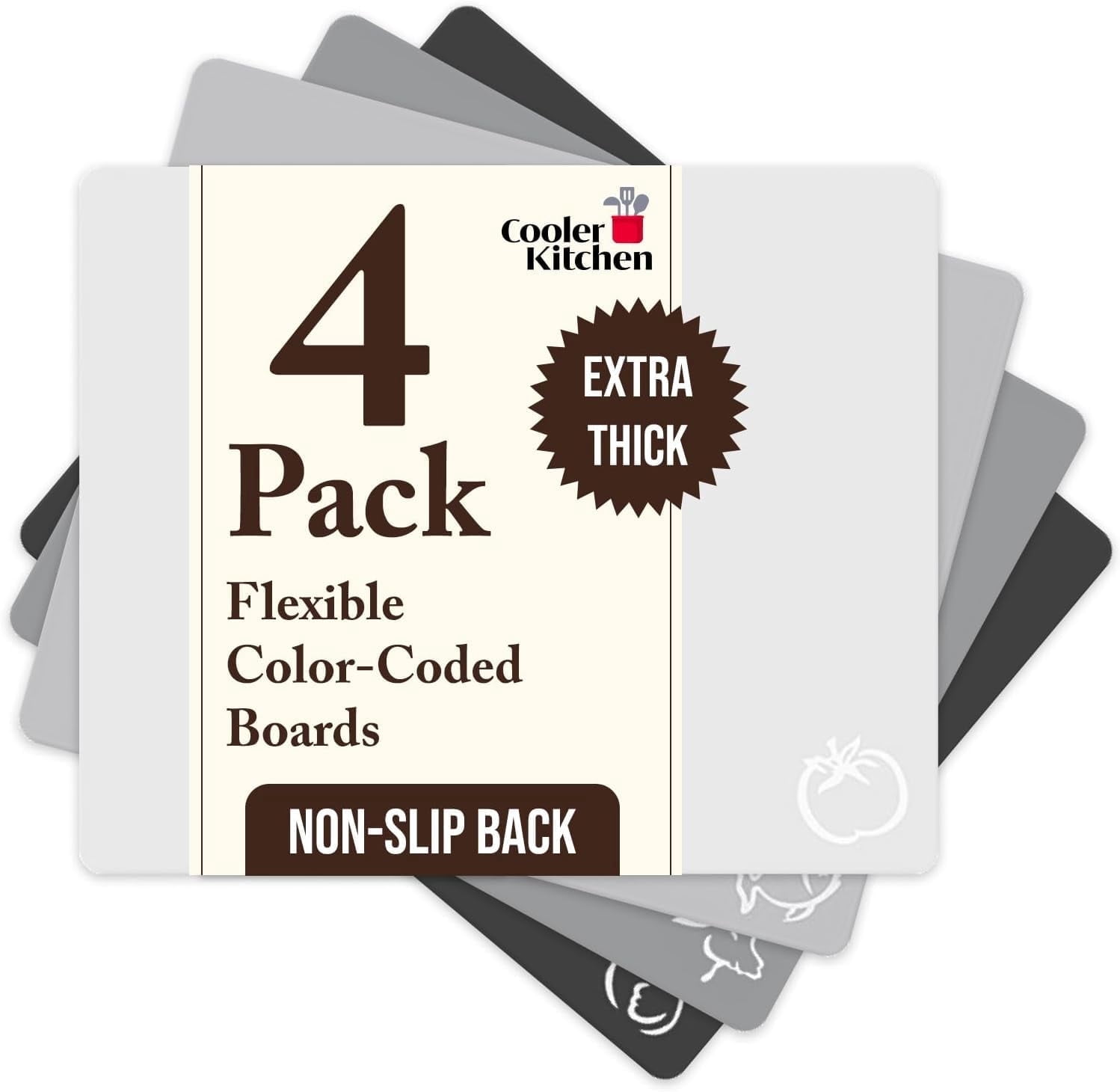 Cooler Kitchen Extra Thick Flexible Cutting Mat Set, 4 Pieces, Food ...