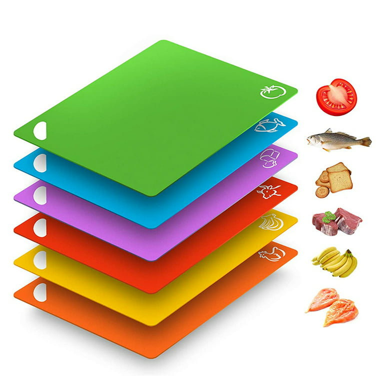 Extra Thick Flexible Plastic Cutting Board Mats with Food Icons