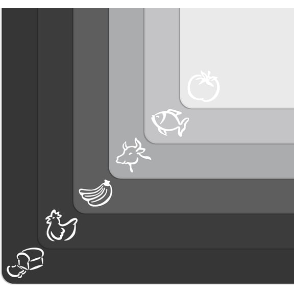 Extra Thick Flexible Plastic Cutting Board Mats with Food Icons & EZ-Grip Waffle Back, (Set of 6) Dishwasher Safe