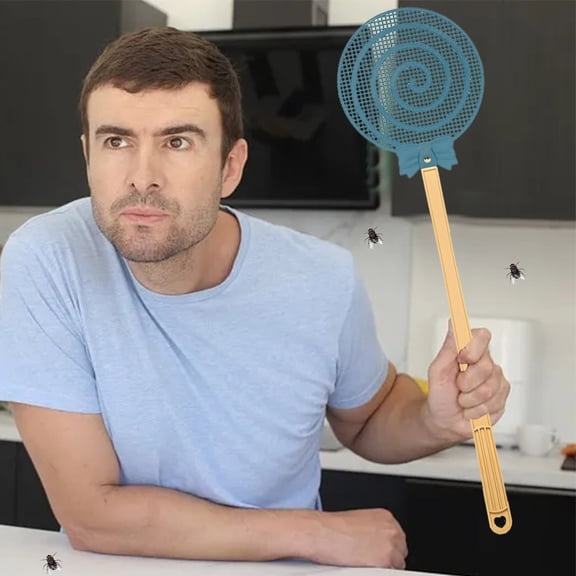 Extra Thick Fly Swatter with Long Handle Durable Effective Eliminator Tool for Indoor Outdoor Use