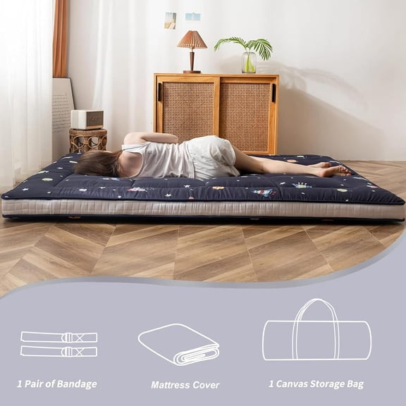 Extra Thick Futon Floor Mattress, Padded Japanese Folding Roll Up Mattress Sleeping Pad, Foldable Camping Portable Mattress Shikibuton, Bed Mattress Topper, Floor Lounger Guest Bed for Couch Car$$