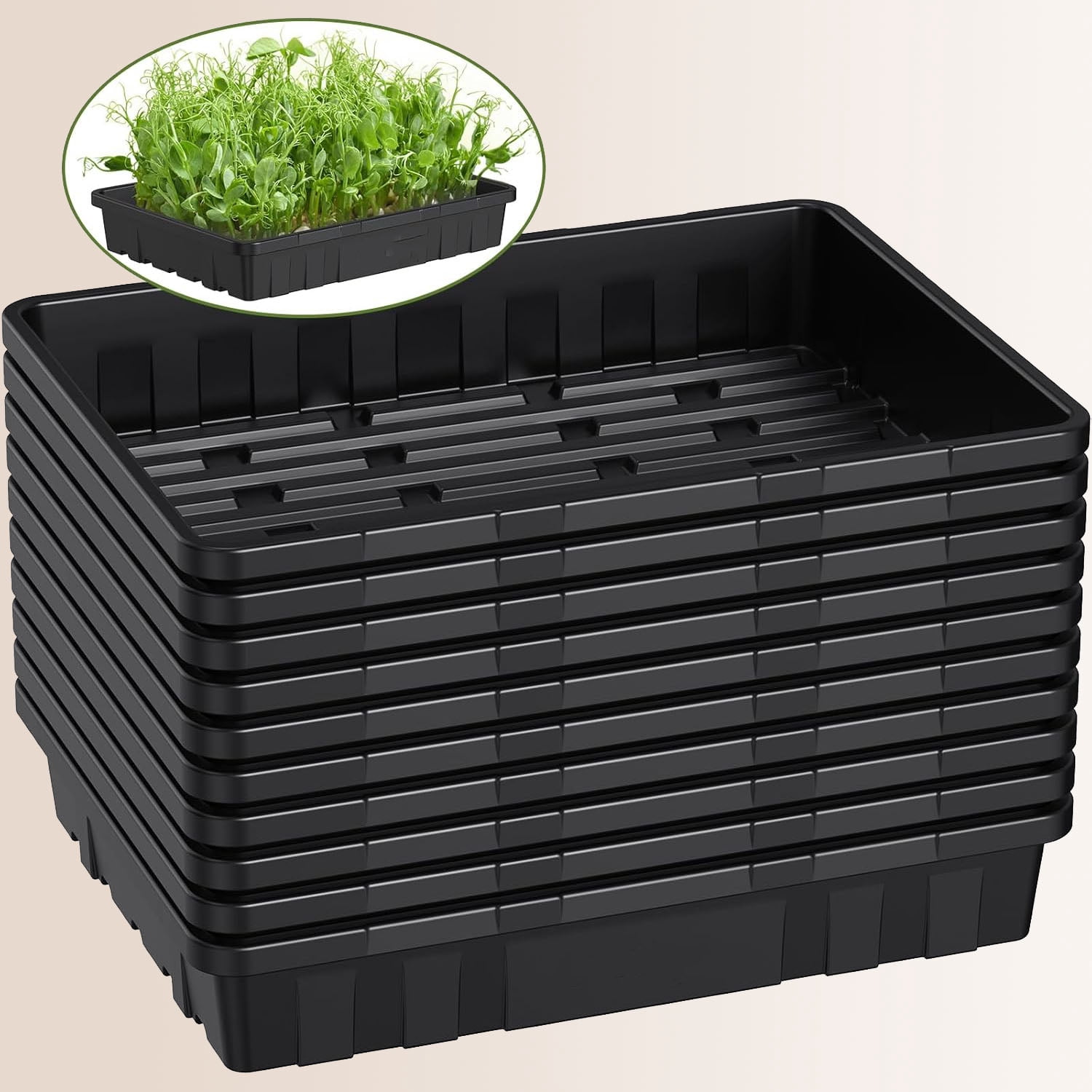 Extra Thick Heavy Duty Seed Starting Trays - Microgreens Growing Trays Seedling Plant Germination Starter Tray Transplant Fodder Flats, No Holes, No Leakage, Reusable