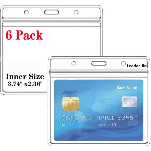Extra Thick Horizontal ID Card Name Tag Badge Holder with Waterproof Type Resealable Zip (2.36 x 3.74 Inches Small Size, 6Packs)