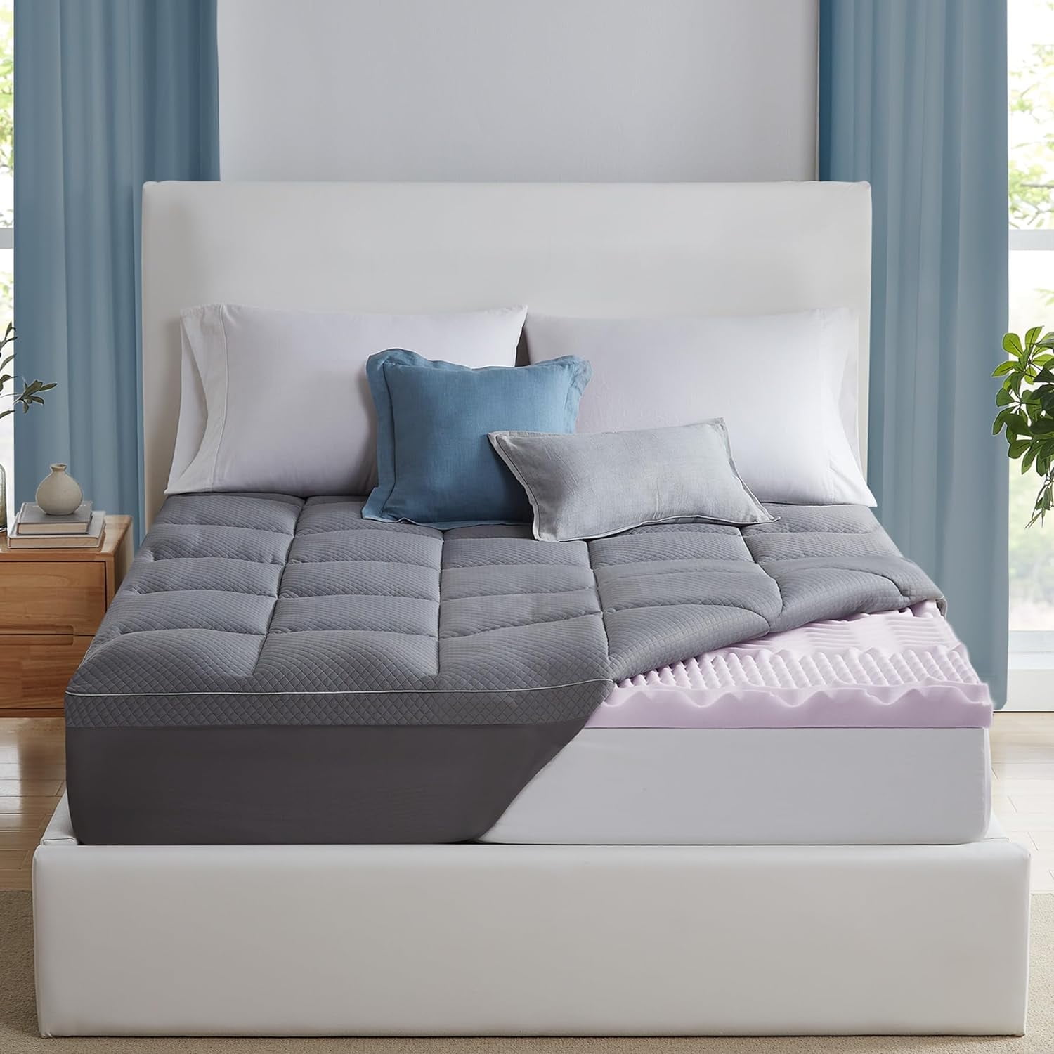 Extra Thick King Size Mattress Pad with 900GSM Down Alternative Fill, Washable Cover with Deep