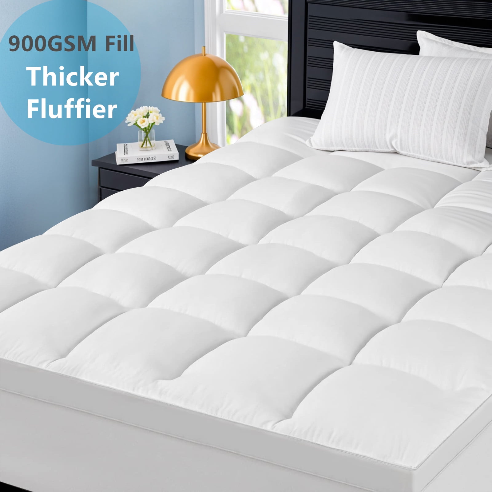 Extra Thick King Size Mattress Pad with 900GSM Down Alternative Fill, Washable Mattress Cover