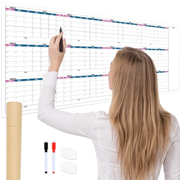 Extra Thick Laminated Wall Planner, 12-Month Undated Jan-Dec Calendar, Large Dry Erase Weekly Monthly Board for Office Home School