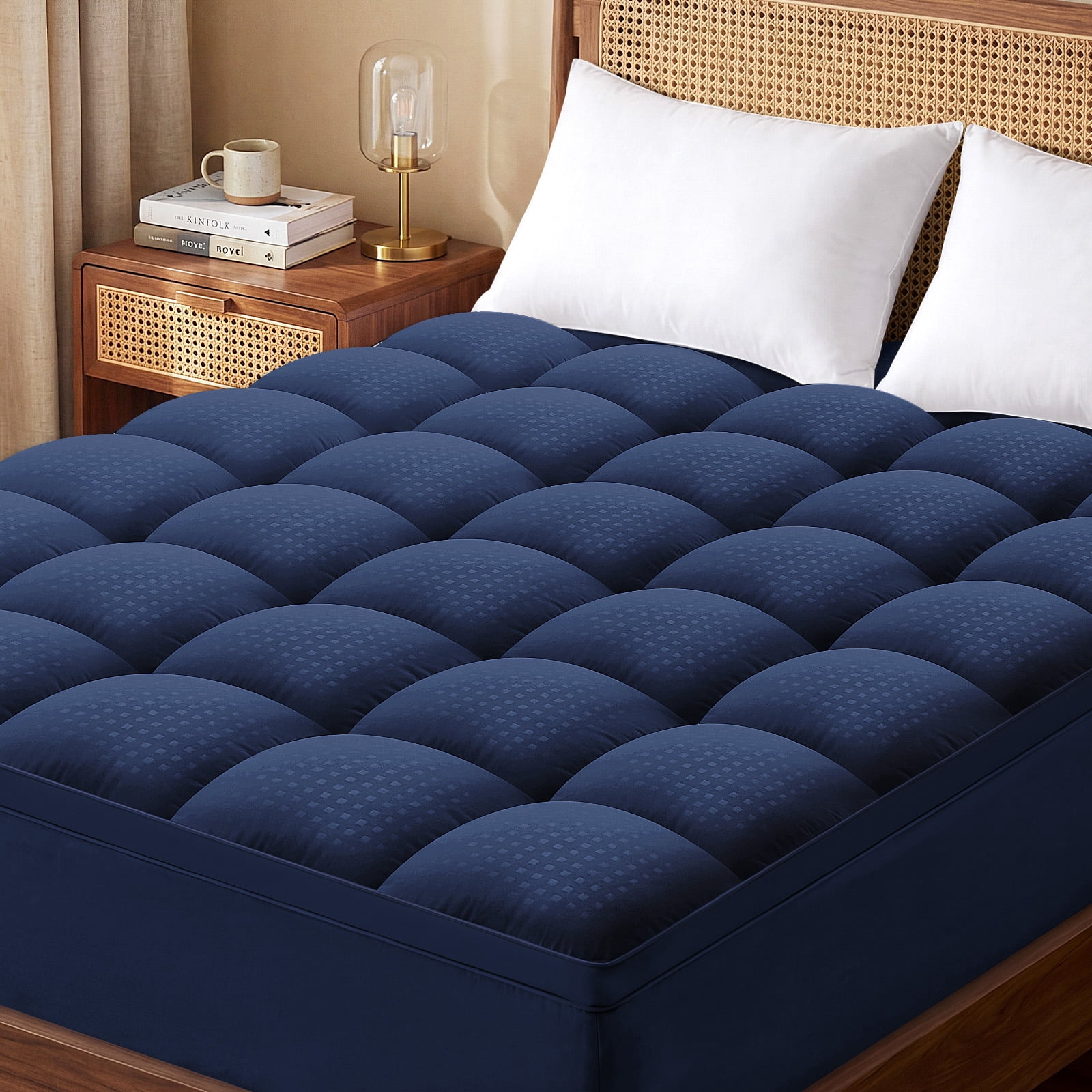 Vccoem Extra Thick Mattress Topper Full, 2" Cooling Pillow Top & Deep Pocket 8-21", Plush Mattress Pad Cover for Breathable Comfort, Navy