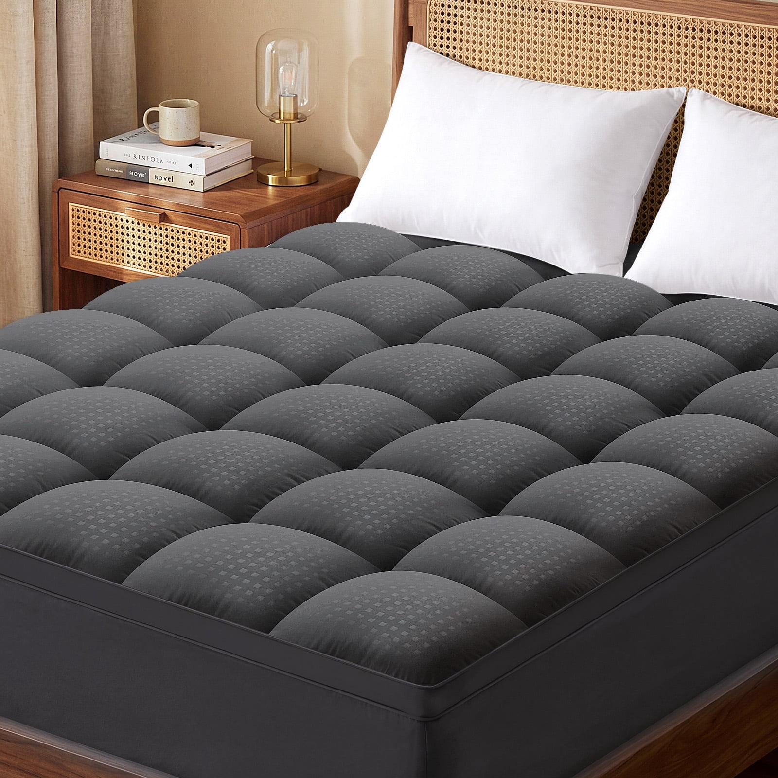 Vccoem Extra Thick Mattress Topper Twin, 2" Cooling Pillow Top & Deep Pocket 8-21", Plush Mattress Pad Cover for Breathable Comfort, Gray
