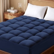 Vccoem Extra Thick Mattress Topper Twin, 2" Cooling Pillow Top & Deep Pocket 8-21", Plush Mattress Pad Cover for Breathable Comfort, Navy