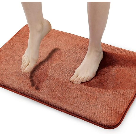 Extra Thick Memory Foam Bath Rug (17x24 Rust) Non Slip Absorbent Super Cozy Velvet Bathroom Mat, Luxury Soft Plush Small Carpet for Bath Room Shower Floor Tub, Machine Wash Dry