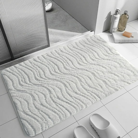 Extra Thick Microfiber Non-Slip Bath Mat, Super Absorbent Quick Dry Door Rug for Bathroom Kitchen Entryway, Striped Floor Mat with Rubber Backing, Machine Washable