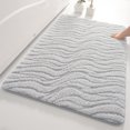 thumbnail image 1 of Extra Thick Microfiber Striped Door Mat | Non-Slip Water-Absorbent Bathroom & Kitchen Entry Rug | 16x24 in Modern Floor Mat | Soft Polyester, Durable Rubber Back | Fast-Drying, Gray Pink Beige Green, 1 of 7