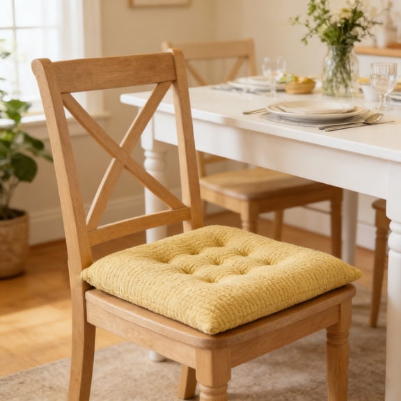 Extra Thick Non Slip Chair Cushion for Kitchen Dining Office， Memory Foam Seat Pad with Silicone Gel Bottom and Straps， Pressure Relief for Long Sitting Hard Surface