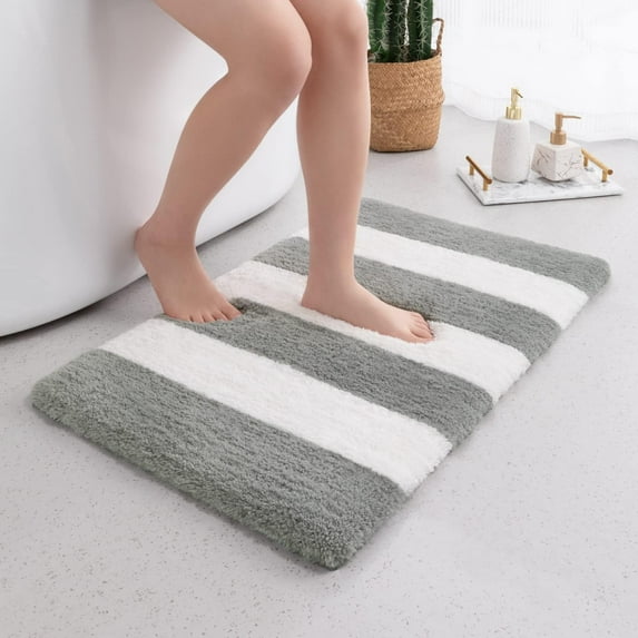 Extra Thick Plush Bathroom Rugs Non Slip Absorbent Soft Microfiber Bath Mat Machine Washable Fluffy Shaggy Rug 20x32 Grey and White