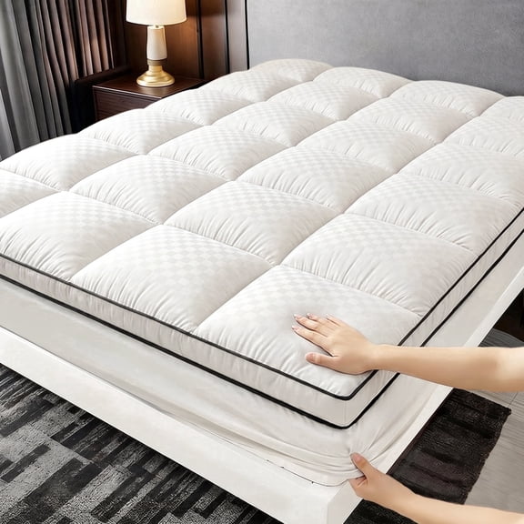 Extra Thick Plush Mattress Topper, Deep Pocket Fitted Bed Pad, Soft Breathable Mattress Protector, All-Season Use (white,Twin)